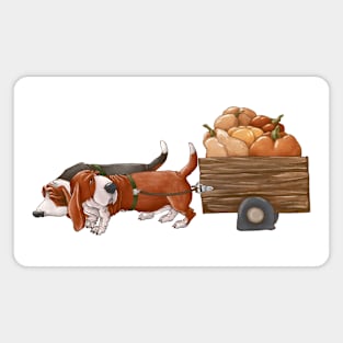 Two dogs are carrying a cart with an autumn harvest. Magnet